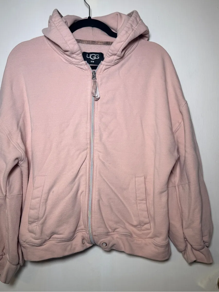 UGG Pink Blush Fleece-Lined Full Zip Hoodie with Logo Tag Medium