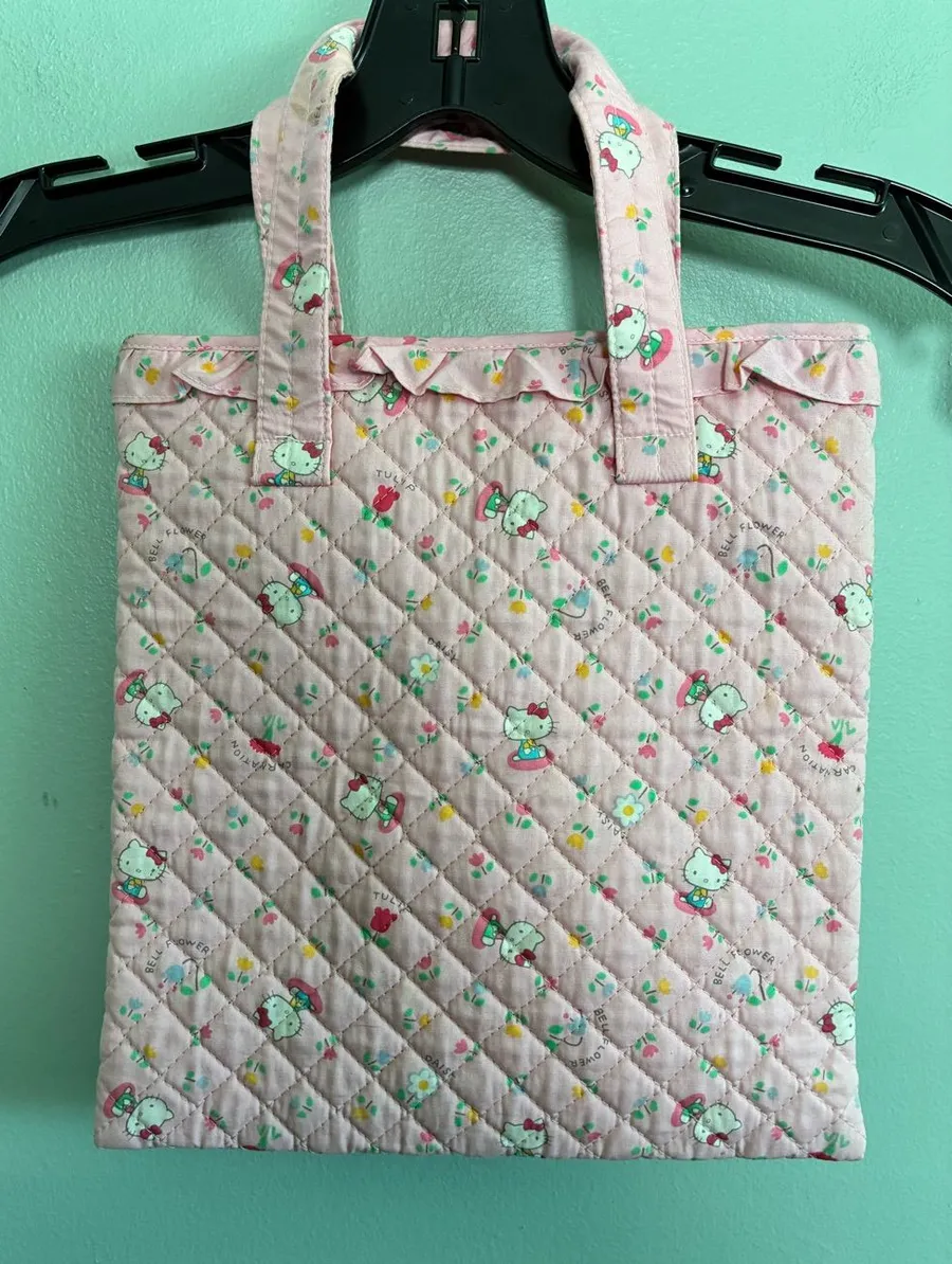 Hello Kitty Mini Tote Bag Retro Quilt Series Pink Floral Kawaii Japan