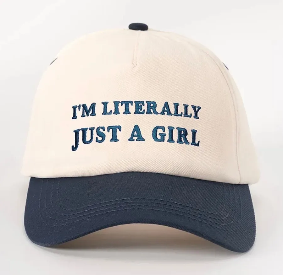 I’m Literally Just A Girl Navy Cream Adjustable Hat NWT Blue