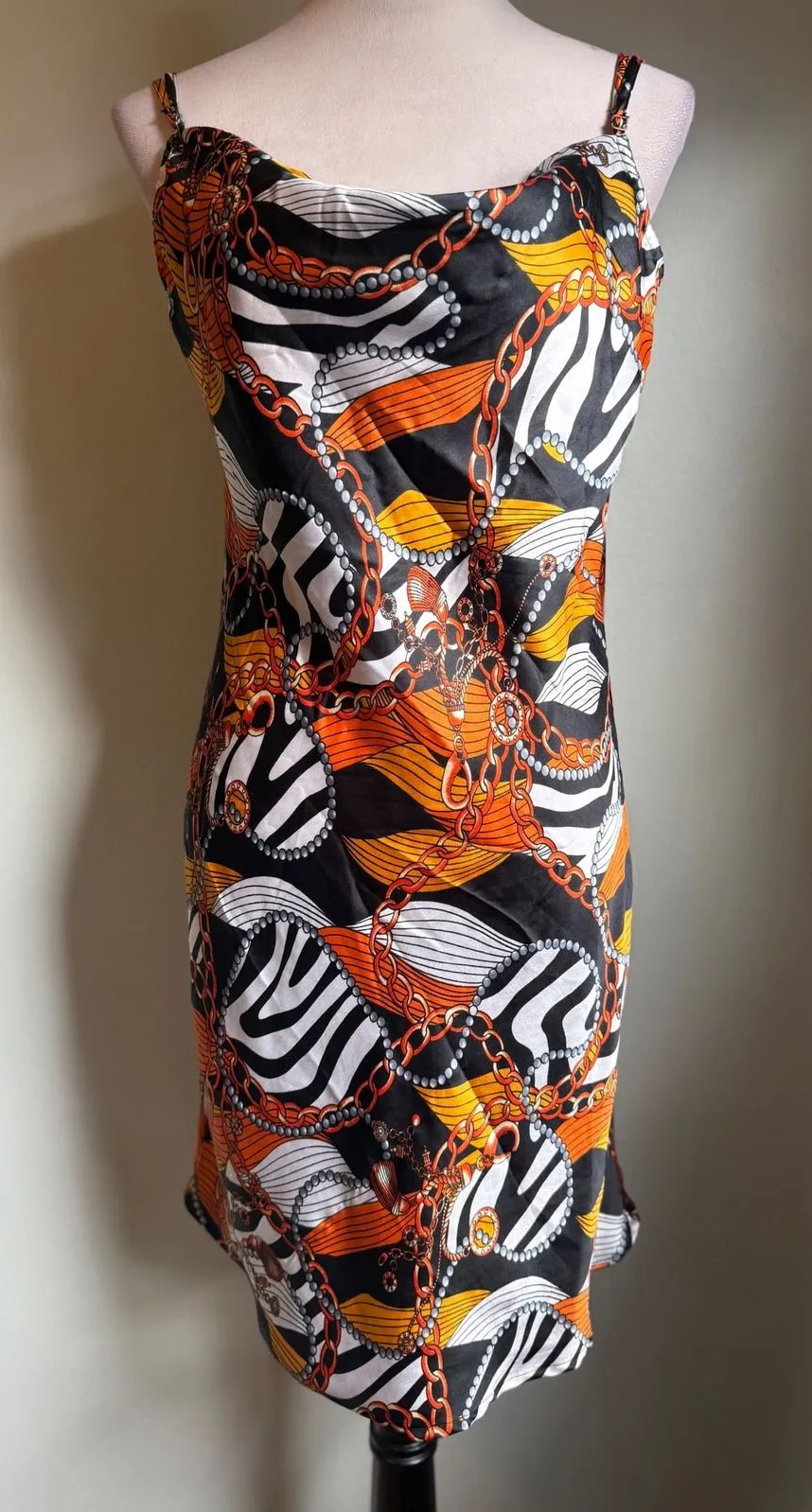 Guess Chain Slip Dress Orange Black White large y2k whimsi sexy boho resortwear