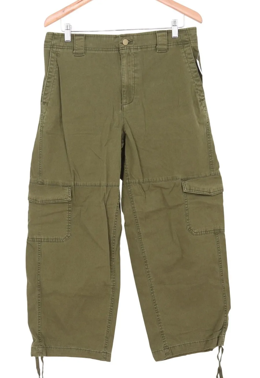 Old Navy Cargo Pants Womens L Wide Leg Olive Green Utility Drawstring Excellent