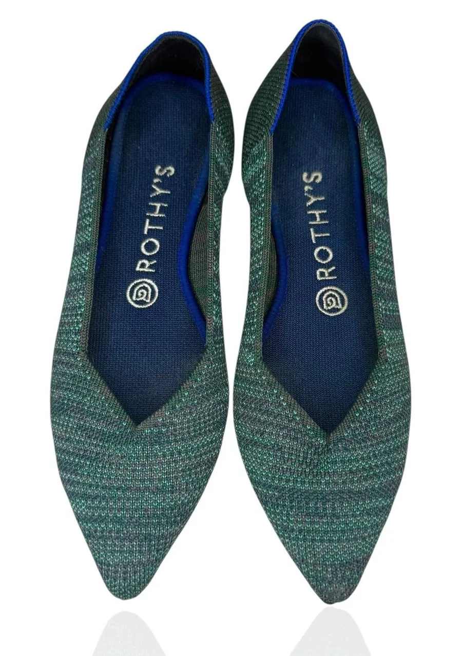 Rothy's The Point Aqua Heather Turquoise Flats Size 8 Shoes Slip On Ballet Knit