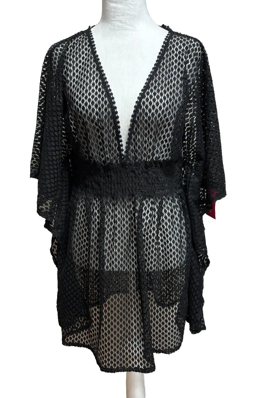 Xhilaration Swimsuit Cover Up Womens XL Black Mesh Tassel Tie NWT Holiday Gift