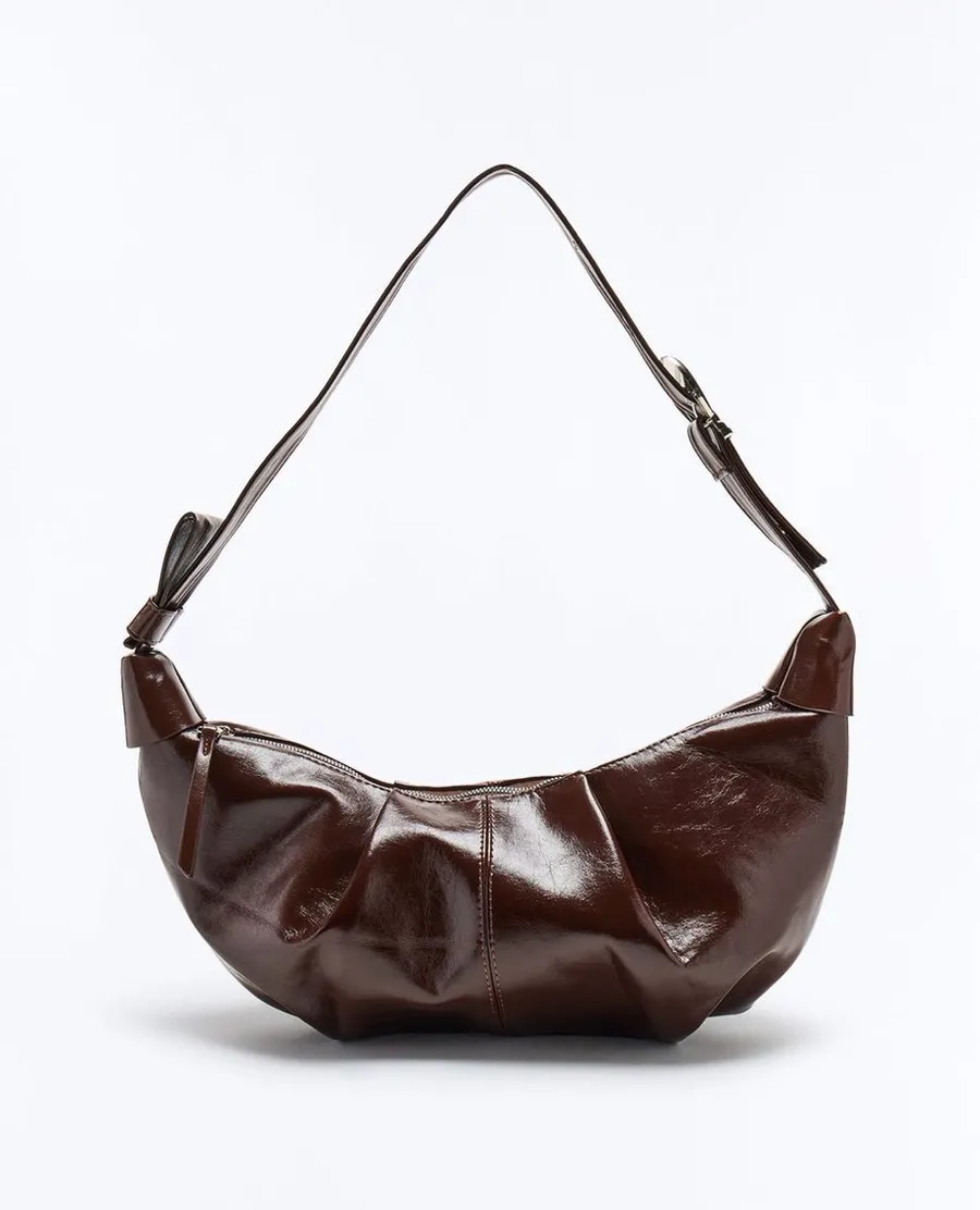 Shoulder Bag Zara Croissant Glossy Brown 🥐