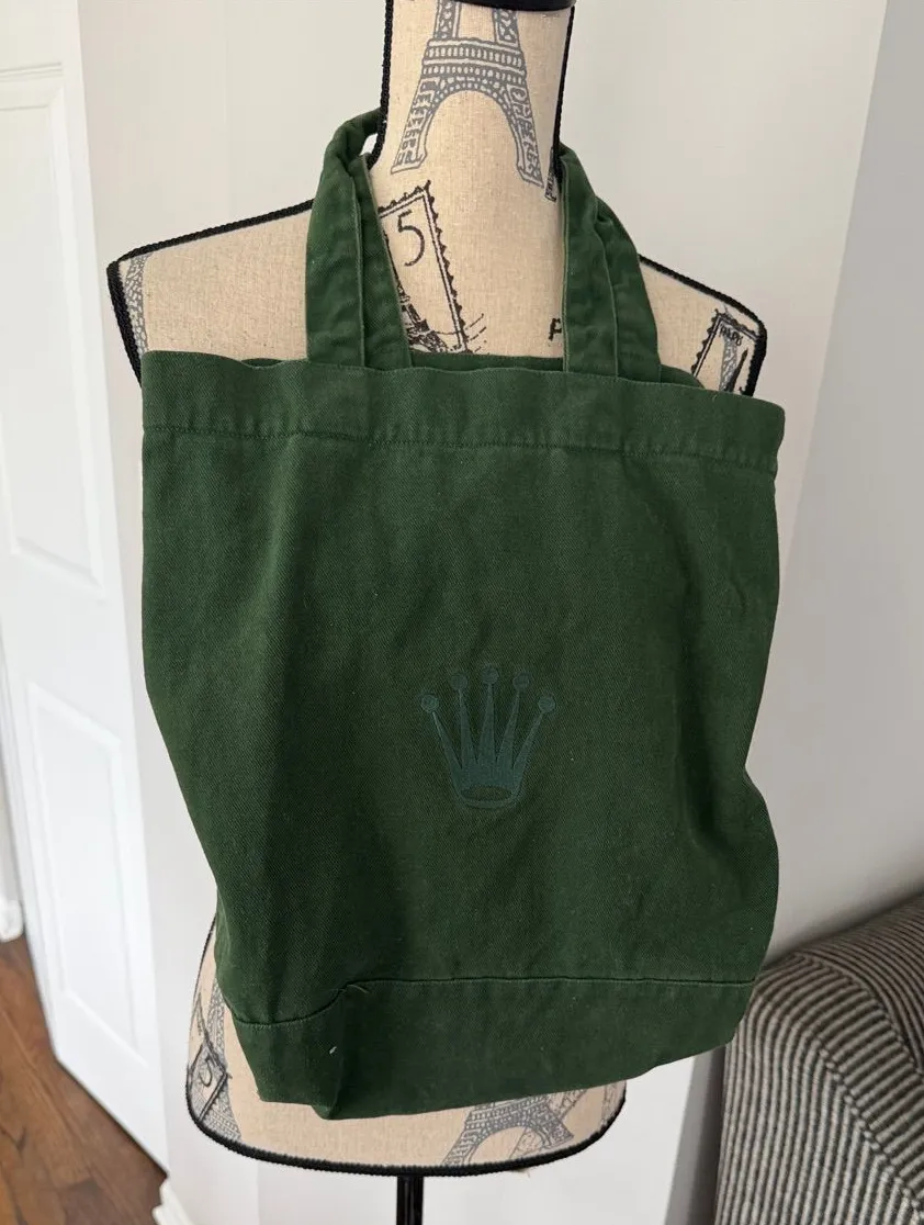 Authentic Rolex Green Canvas Shopping Tote With Logo