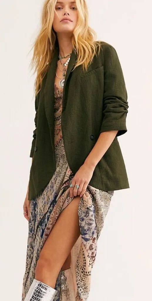 Free People Rowan Cotton Blazer in Deep Army Green size Small $148
