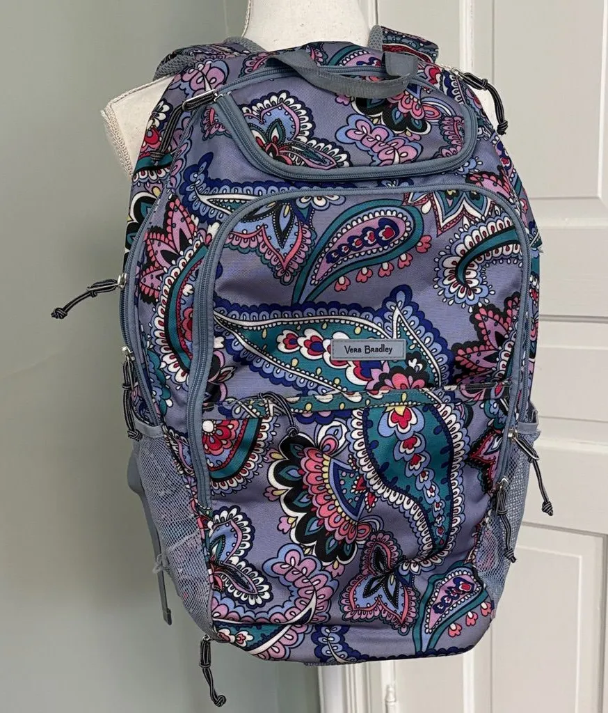 Vera Bradley Women's Lighten Up Backpack Blue Purple Pink Paisley Travel Large