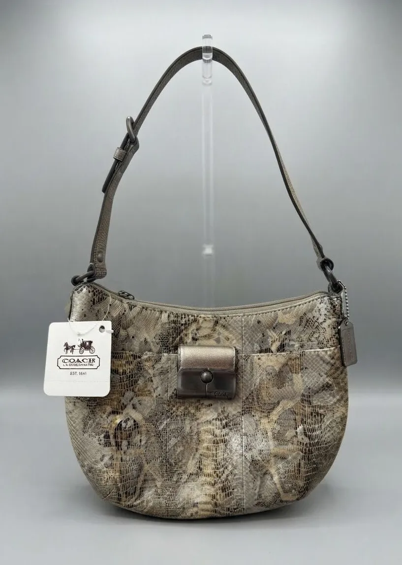Coach Womens Shoulder Bag Small Gold Leather Python Kristin Embossed Pouch 44257