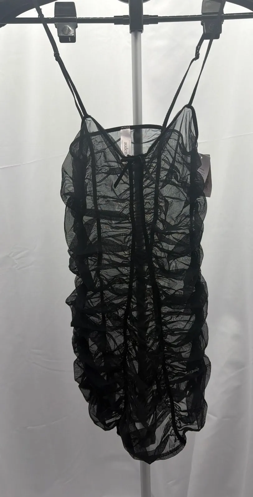Auden Black Mesh Ruched Babydoll Chemise Sheer Lingerie XS NWT