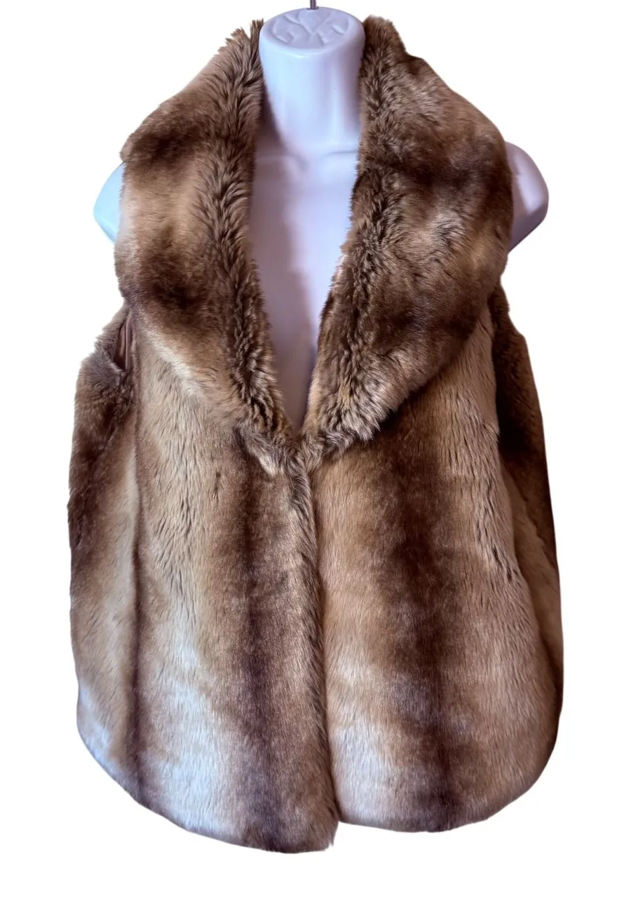 Vintage M Jacobson Faux Fur Vest Brown Mink Look Shawl Collar Y2K Luxury Vegsn Size M
