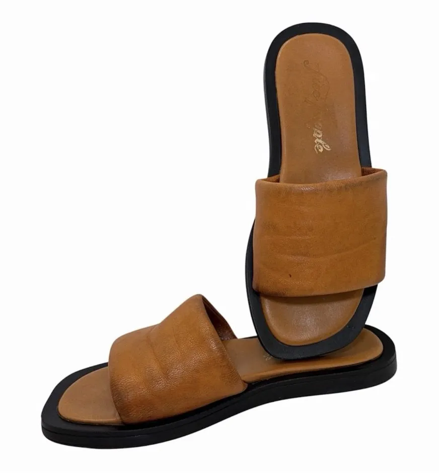 Free People Wren Leather Slide Sandals Tan Square Toe Size 7