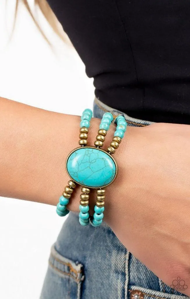 Paparazzi Turquoise Brass Stone Pools Bracelet One Size