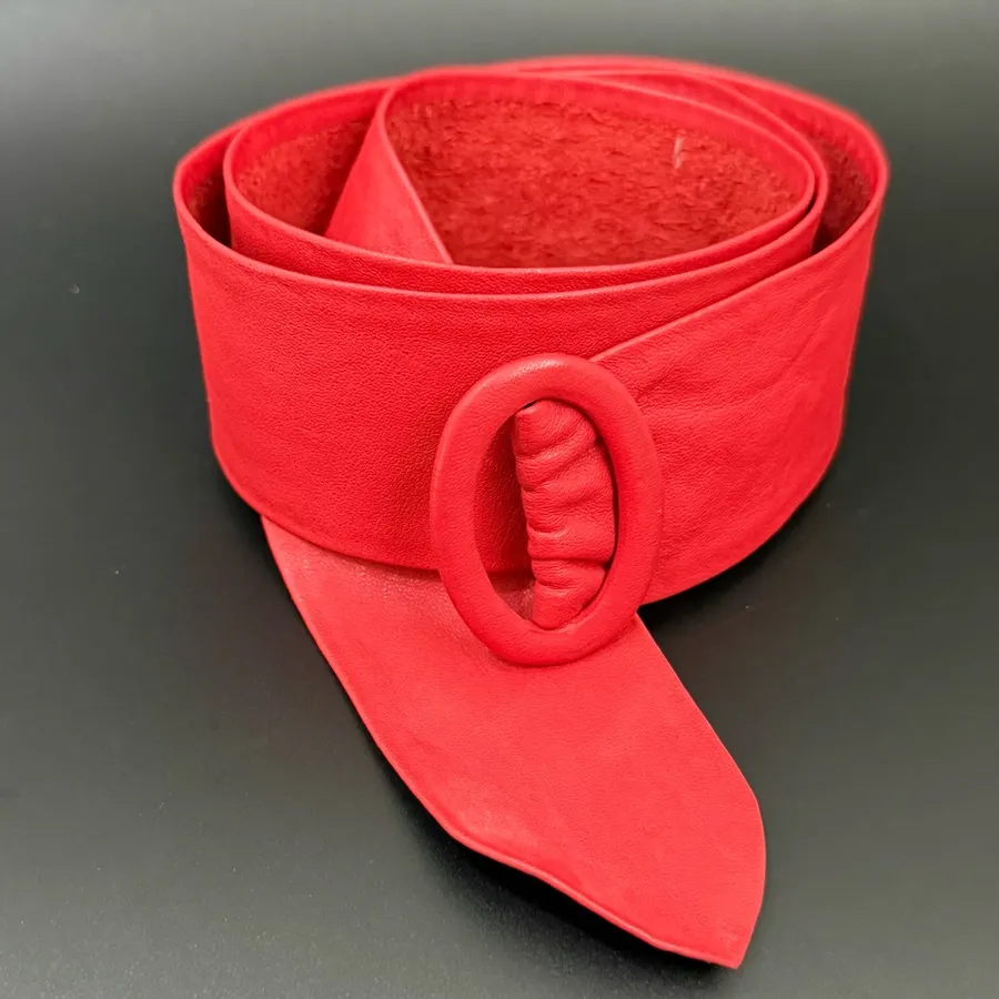Vintage Rayman/Ridless Red Soft Genuine Leather Women’s Dress Belt Size L