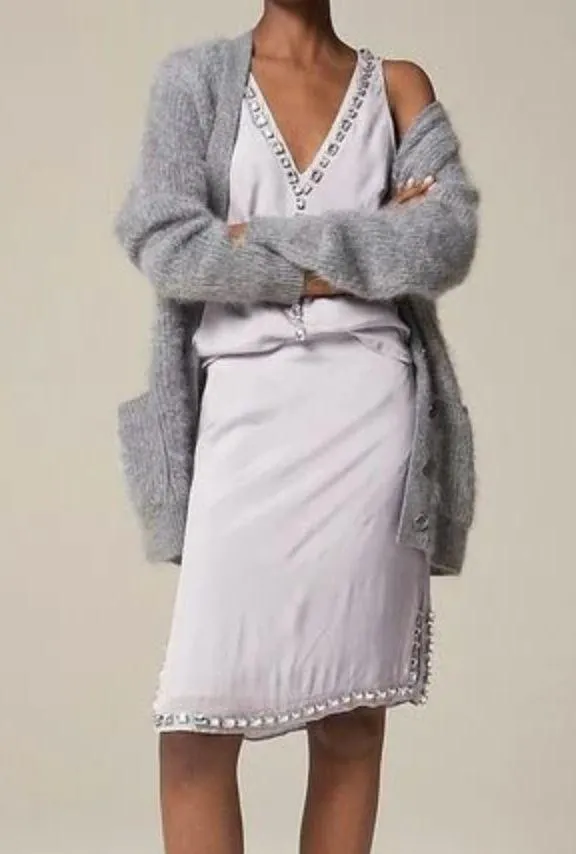 J.Crew Collection Knee Length Organza Slip Skirt Jewels Misty Grey US 8 NWT