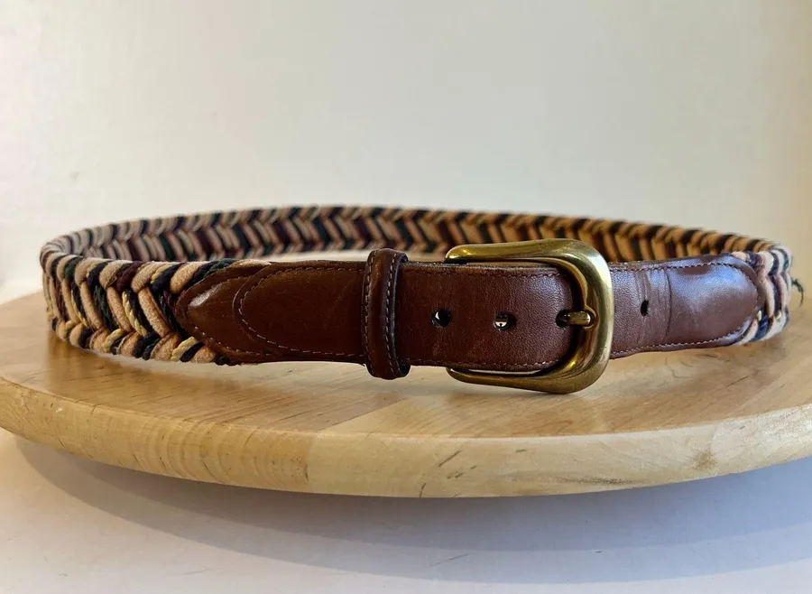 Brown Genuine Leather Multi Colored Made in Italy Solid Brass Belt Size Large Pink