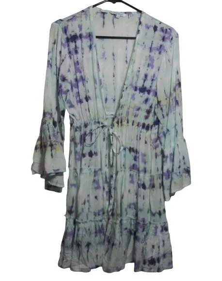 Blue Island White Blue Tie-Dye Kimono Beach Cover Up Dress Size M