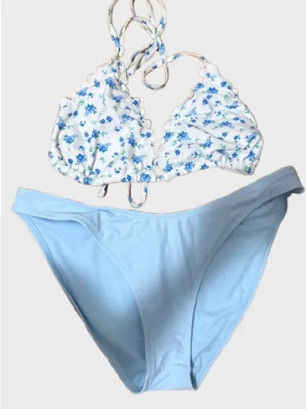 wild fable White & Light Blue Floral Triangle Bikini