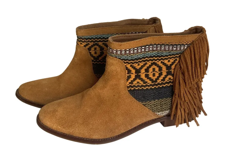 Zara Trafaluc Women’s Fringe Ankle Boots Size 36 Suede Western Boho Booties