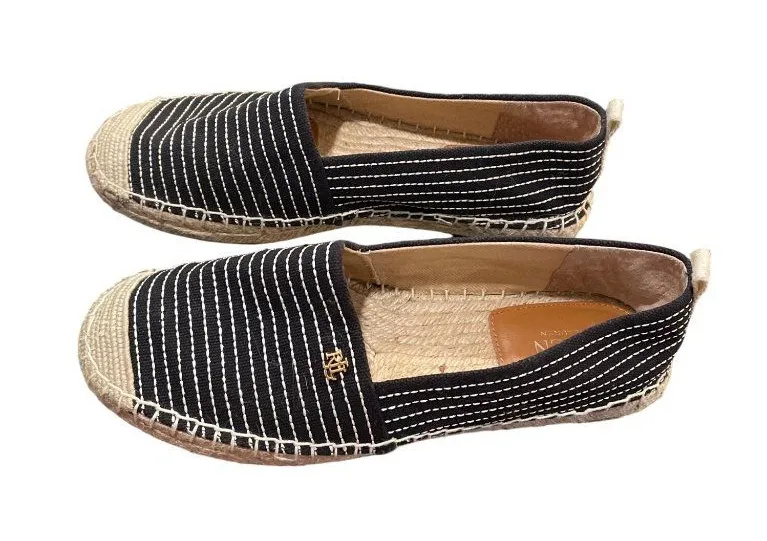 Ralph Lauren Lauren wms black striped espadrille slip flats sz 7.5B SKU 10-146