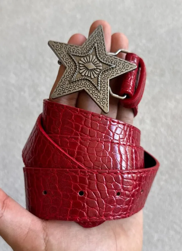 Red Croc Star Buckle Belt