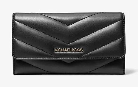 Michael Kors Jet Set Travel Large Quilted Tri-Fold Wallet Black NWT