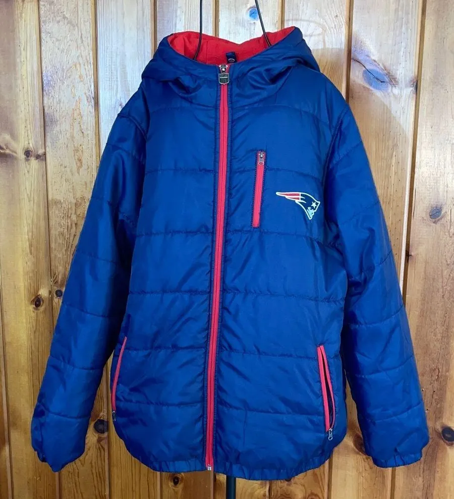 NFL Women's New England Patriots Navy Logo Insulated Full-Zip Puffer Jacket M