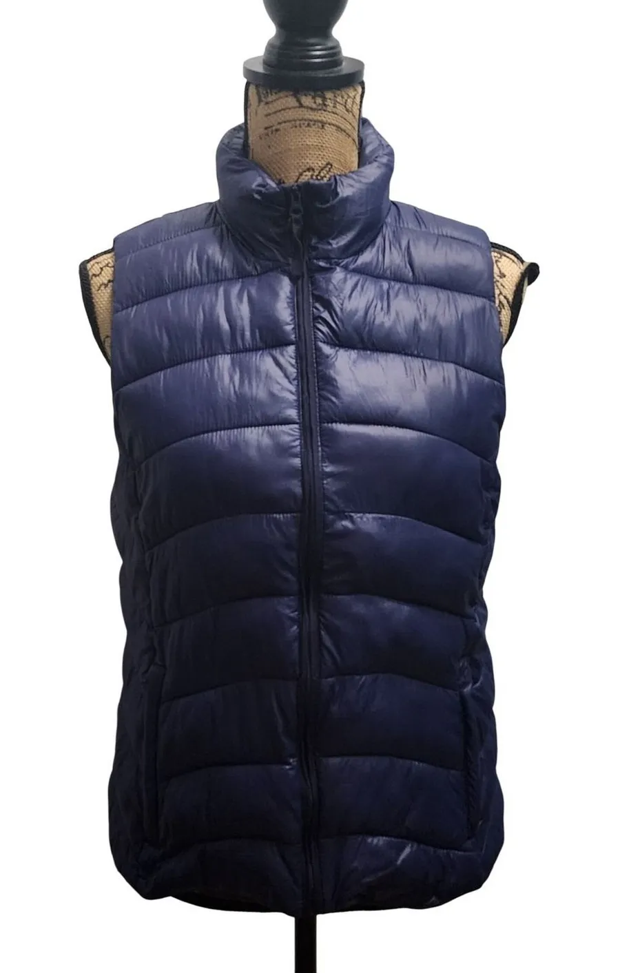 LOFT Women's Navy Blue Puffer Vest Sleeveless Quilted Lightweight Coat