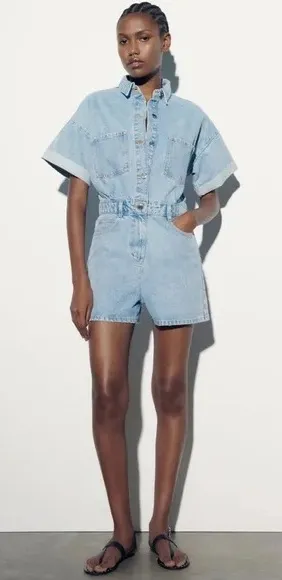 Zara denim jean short sleeve romper size small!