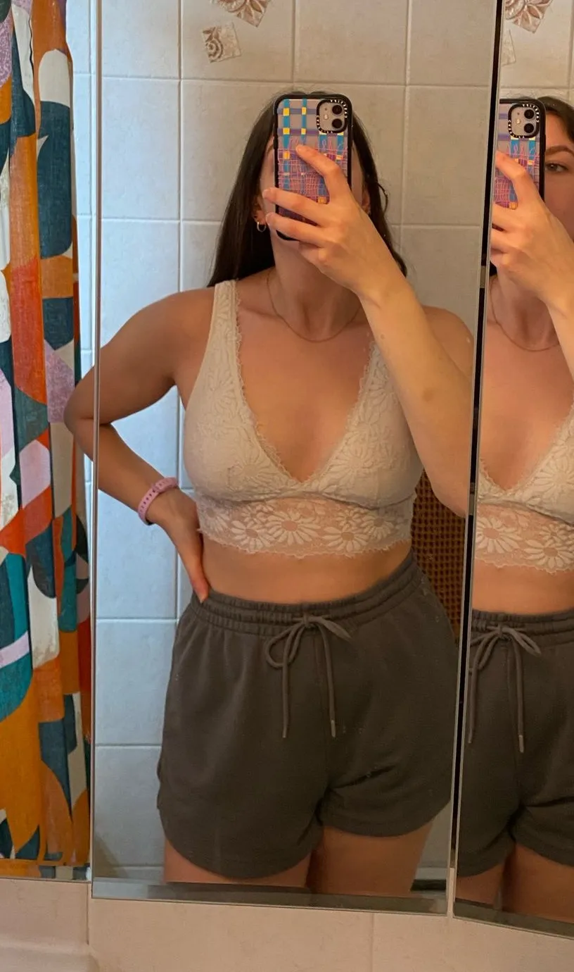 Aerie White Floral Lace Longline Wireless Padded Bralette M