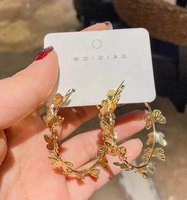 18K Gold Plated Gold Butterfly Hoop Earrings for Women