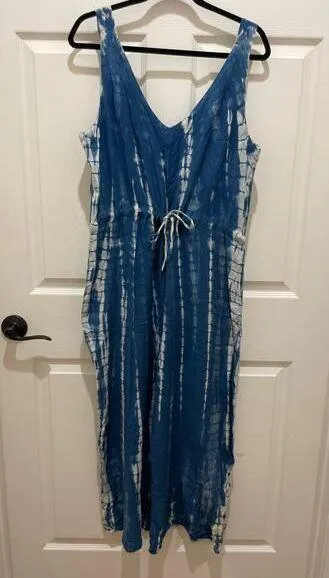 NWT- Sacred Threads Blue & White Tie Dye V-Neck Tank Jumpsuit L/XL