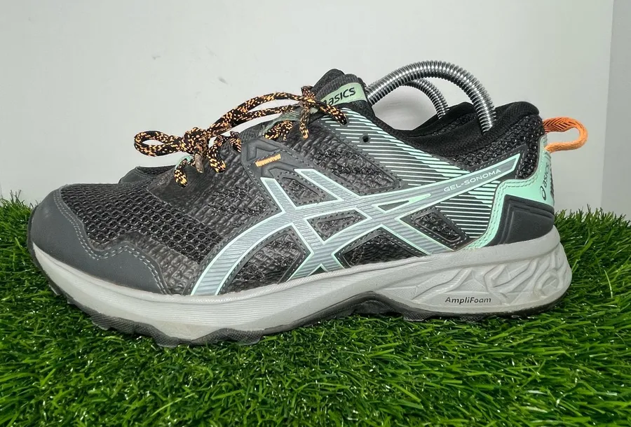 ASICS Gel Sonoma Trail Running Shoes Women’s Size 9.5 Black Mint Green Orange Amplifoam