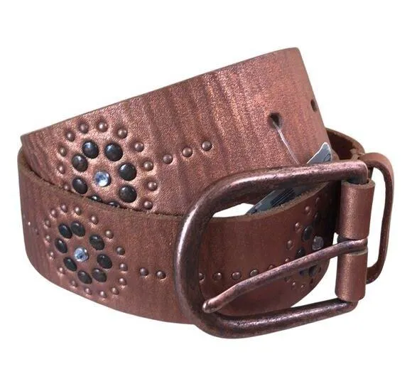 Cache Copper Metallic Leather Nail Head Rhinestone Belt Pant New Sz S/M $98 NWT