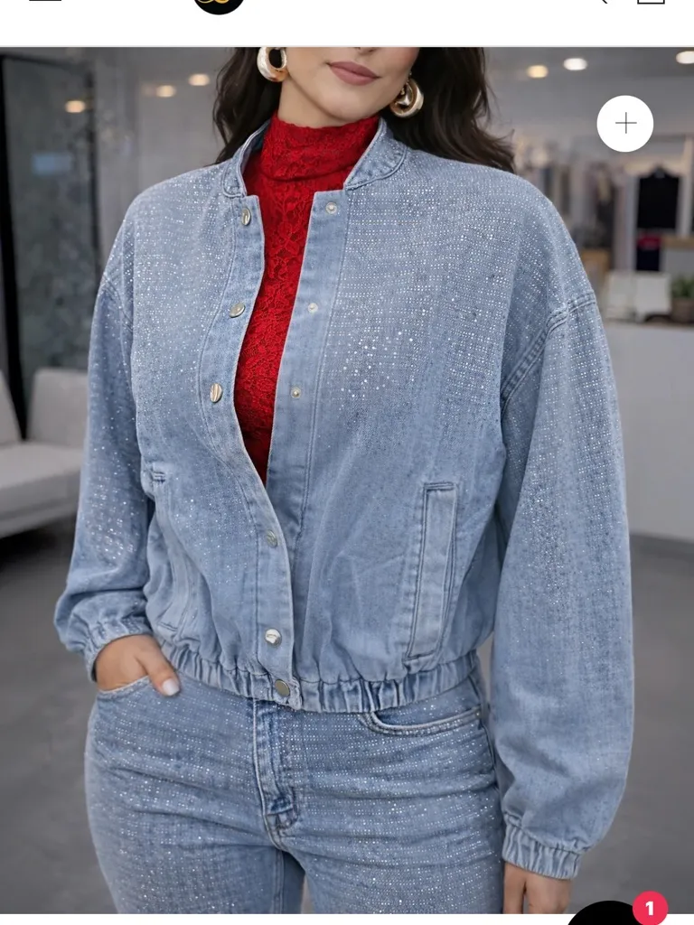 Women's Light Blue Embellished Denim Jacket and Matching Jeans Size L