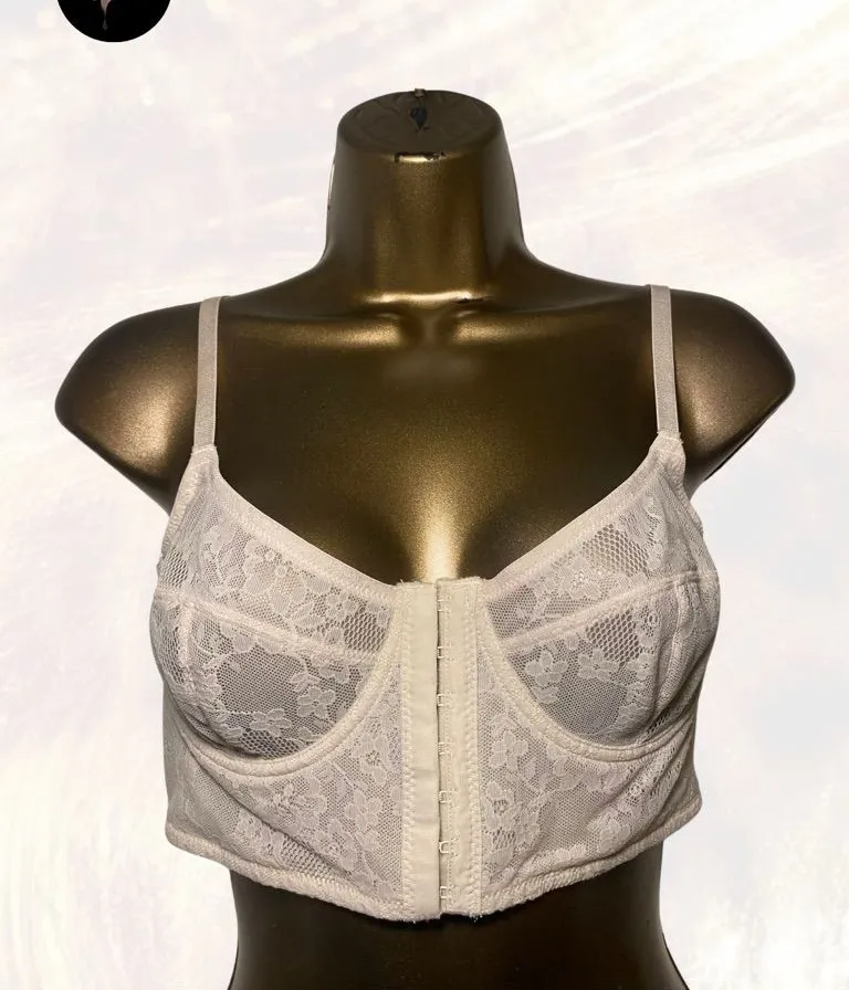 Y2K Ivory Lace Longline Bustier Bralette White Size M