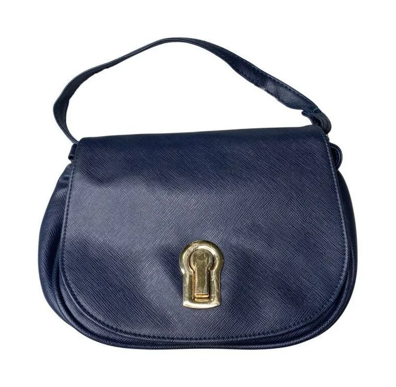 Rampage Navy Blue Crossbody Shoulder Bag Gold Hardware Faux Leather Party