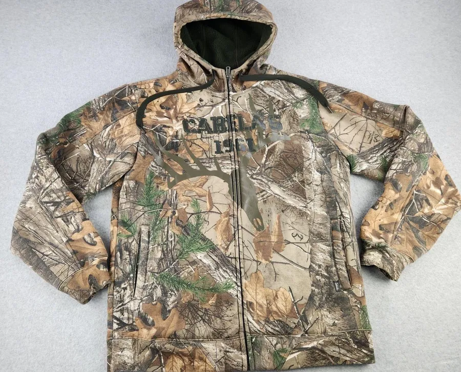 Cabelas Thick Realtree Camo Fleece Lined Hoodie Full Zip Jacket Hunting - MEDIUM