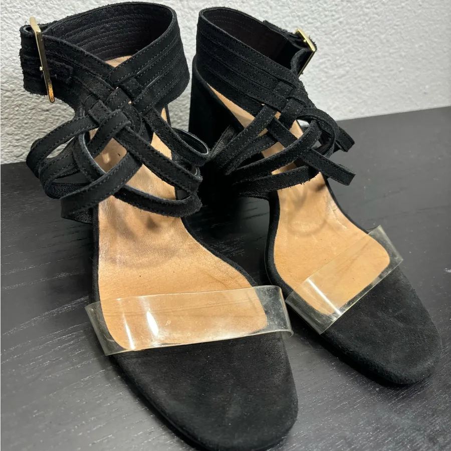 Free People Black Lina Block Heels Size Women’s US 8.5 EU 39 Sandals Woven