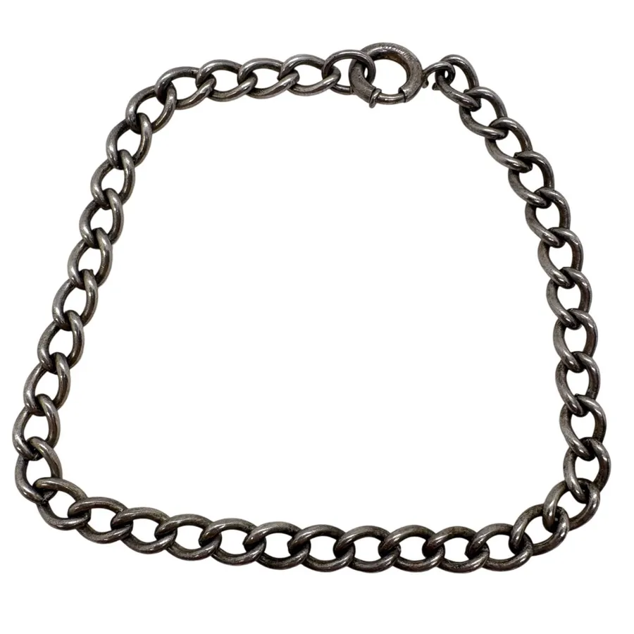 Vintage Sterling Silver Curb Link Charm Bracelet 7 Inch 7.89g Spring Ring Clasp