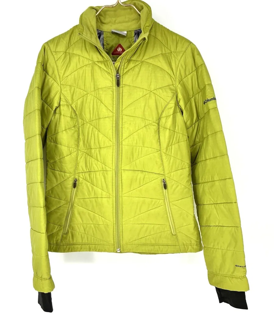 Columbia Omni-Heat Quilted Puffer Jacket Chartreuse Green Full Zip Women's S