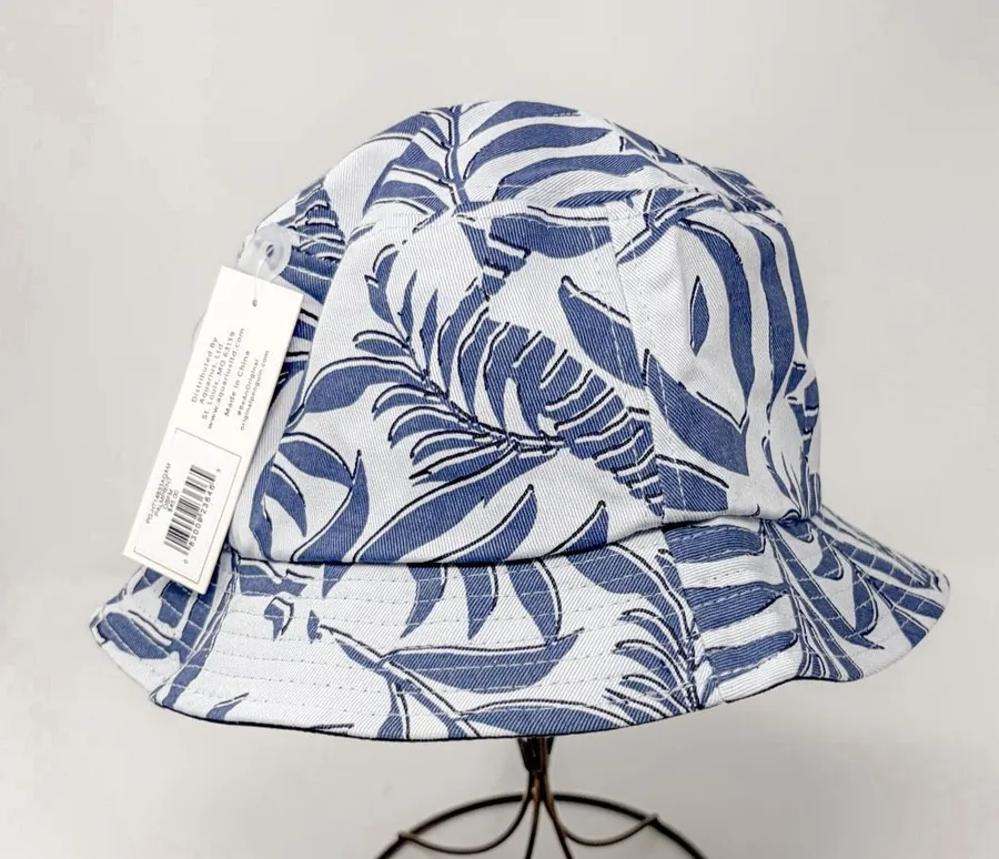 NWT Original Penguin Women's Blue And White Palmprint Cotton Bucket Hat