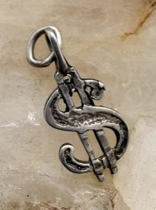 Vintage Sterling Silver Dollar Sign Charm 925 Money Symbol Pendant Y2K Business