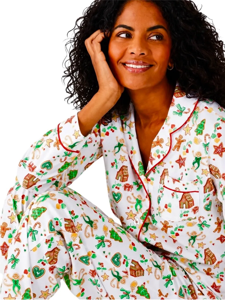 Roller Rabbit Cotton Gingerbread Party Pajama Set Holiday Limited Edition Size M