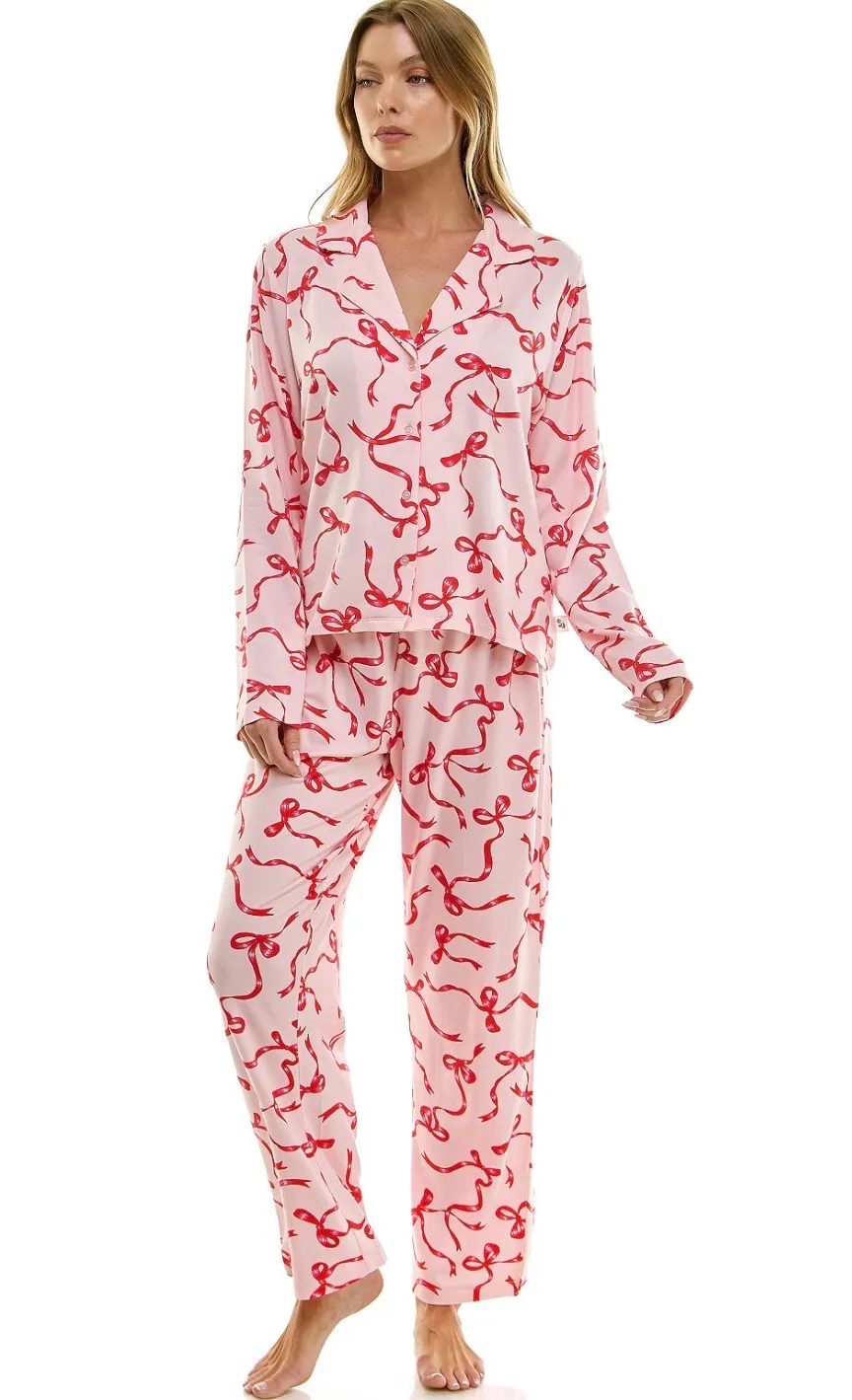Sincerely Jules bow print cozy luxe pajama set size L