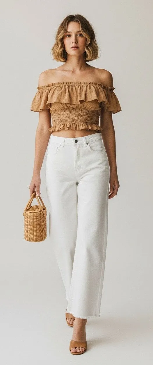 Zara Womens High waisted Wide Leg Jeans White 4