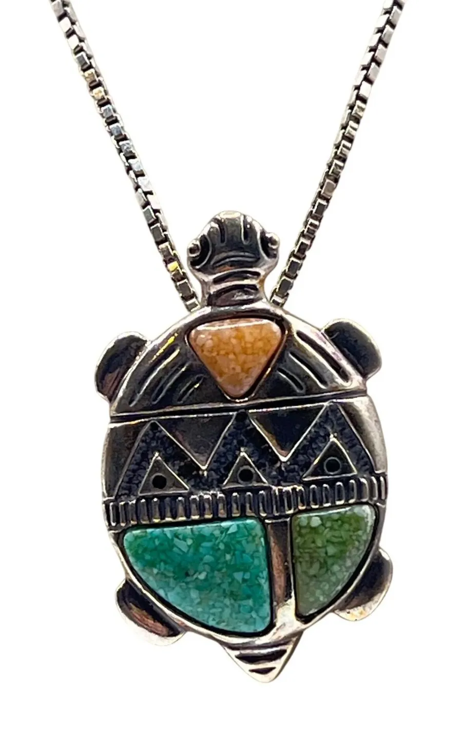 Carolyn Pollack Relios Sterling Silver Turtle Pendant Brooch Necklace Southwest