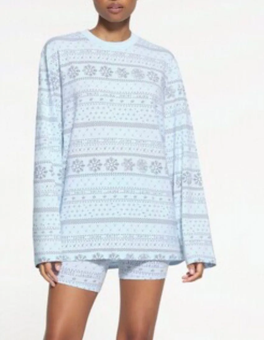 SKIMS limited edition glacier fair isle boyfriend long sleeve and boxer set