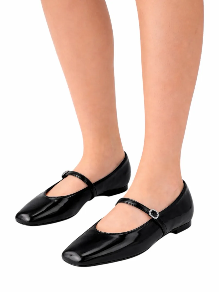 Mango Jewel Strap Glossy Mary Jane Ballet Flats Black Women Size 39/ 8.5