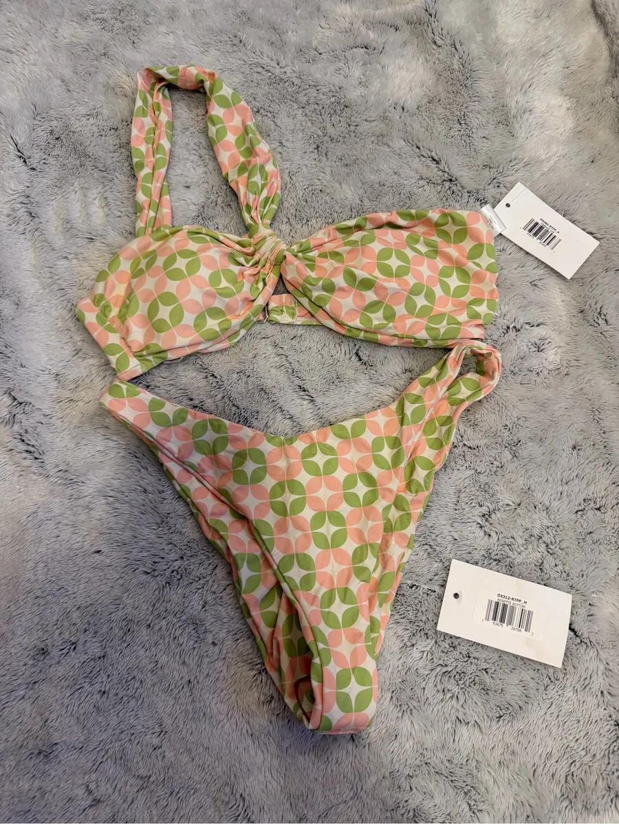 Dippin' Daisy's Pink & Green Retro Print Bikini Top and Bottom