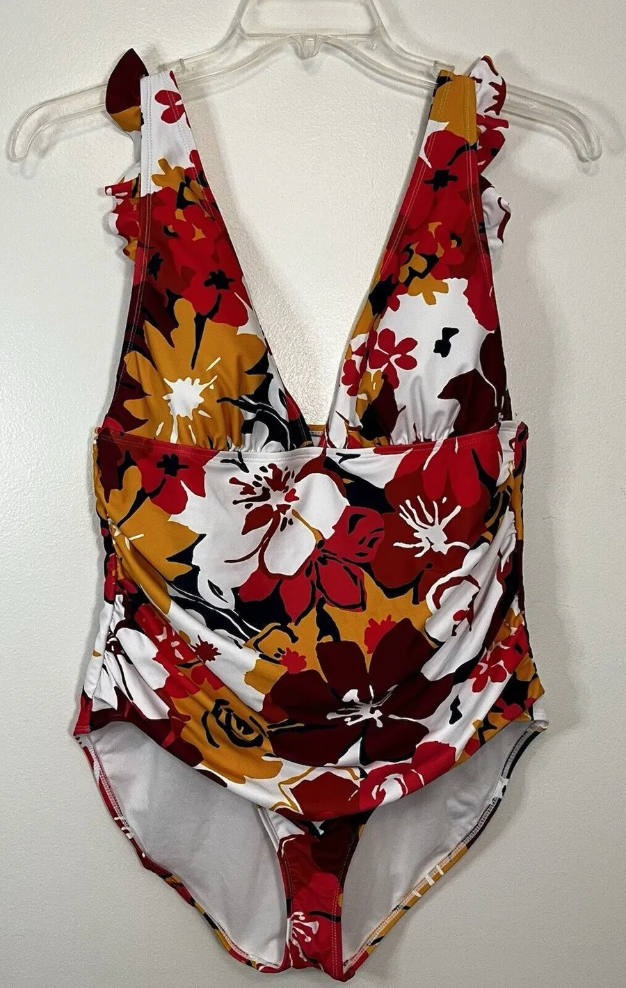 Anne Cole Floral Print Adjustable Ruffle Strap Plunge One Piece Swimsuit 14